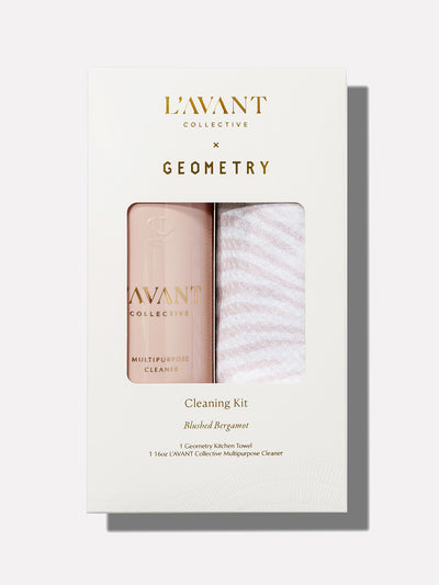 Geometry x L'AVANT Cleaning Kit with Geometry kitchen towel and Blushed Bergamot Multipurpose Surface Cleaner