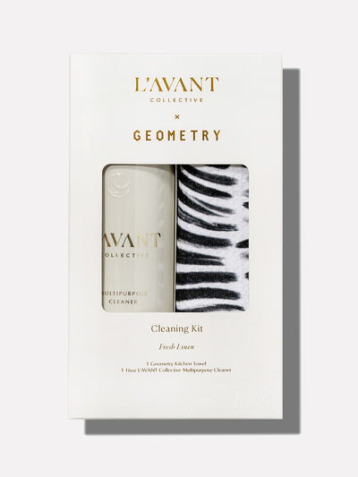 Geometry x L'AVANT Cleaning Kit with Geometry Kitchen Towel and Fresh Linen Multipurpose Surface Cleaner